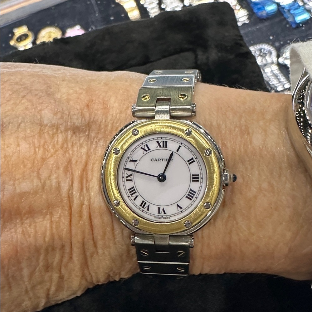 Cartier Steel and 18k Gold Santos Ronde with quartz movement.  White dial